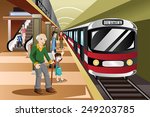 A vector illustration of people waiting in a train station