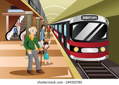 A Vector Illustration Of People Waiting In A Train Station