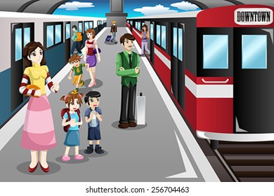 A Vector Illustration Of People Waiting In A Train Station