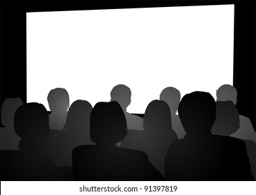 Vector illustration of people watching movie in the theater