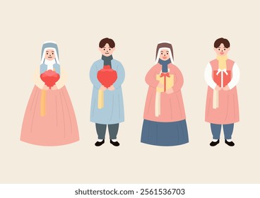 Vector illustration of people wearing hanbok