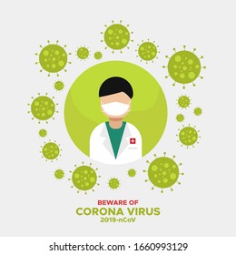 Vector illustration of people wearing mask with corona virus attack. Beware of 2019-nCoV virus vector alert.