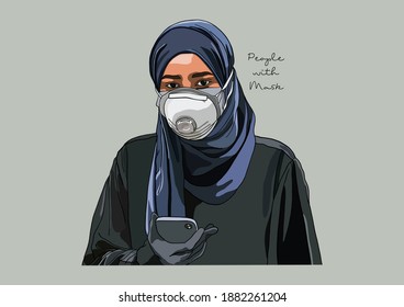 Vector Illustration of People wearing Surgical Mask, Face Mask, Medical Mask