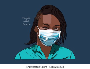 Vector Illustration of People wearing Surgical Mask, Face Mask, Medical Mask