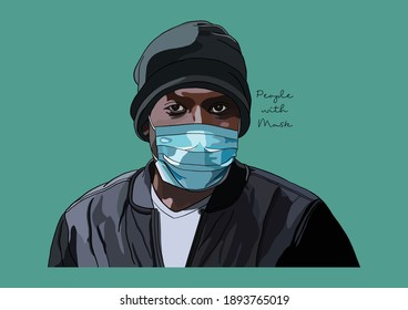 Vector Illustration of People wearing Surgical Mask, Face Mask, Medical Mask