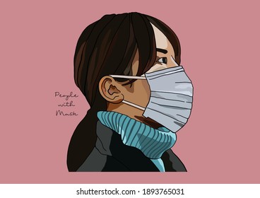 Vector Illustration of People wearing Surgical Mask, Face Mask, Medical Mask