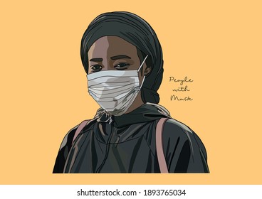 Vector Illustration of People wearing Surgical Mask, Face Mask, Medical Mask