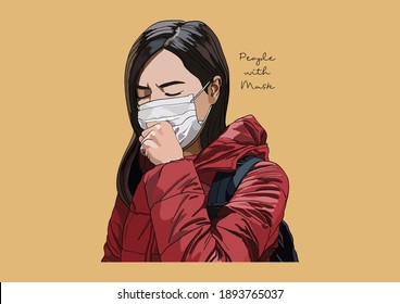 Vector Illustration of People wearing Surgical Mask, Face Mask, Medical Mask