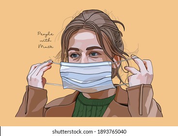 Vector Illustration of People wearing Surgical Mask, Face Mask, Medical Mask