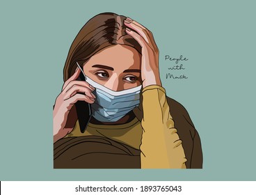 Vector Illustration of People wearing Surgical Mask, Face Mask, Medical Mask