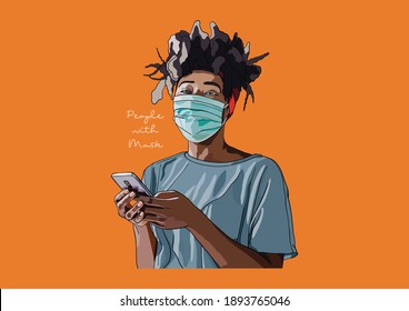 Vector Illustration of People wearing Surgical Mask, Face Mask, Medical Mask