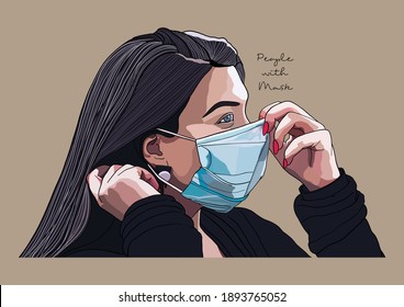 Vector Illustration of People wearing Surgical Mask, Face Mask, Medical Mask