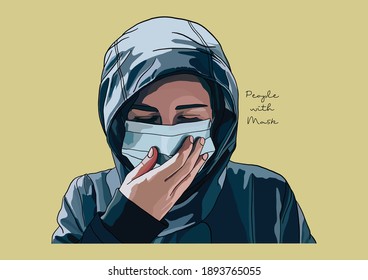 Vector Illustration of People wearing Surgical Mask, Face Mask, Medical Mask