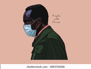 Vector Illustration of People wearing Surgical Mask, Face Mask, Medical Mask