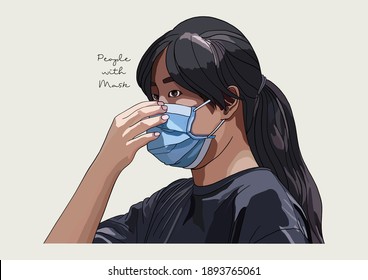 Vector Illustration of People wearing Surgical Mask, Face Mask, Medical Mask