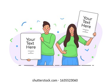 Vector illustration of people white blank paper, copy space. suitable for template and mock up design