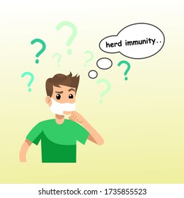 Vector illustration of people who are confused and doubtful about the application of herd immunity in their environment during the coronavirus pandemic.