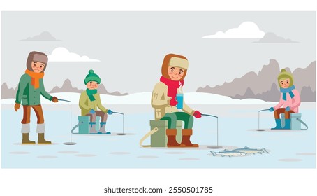 vector illustration of people who like fishing with a flat and elegant design concept