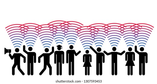 vector illustration of people with wi fi signal for internet connection and information technologies influence on society