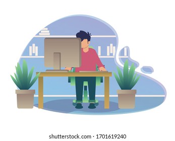 Vektorgrafik von Menschen arbeiten mit Laptop mit Cartoon-Stil