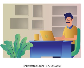ilustración vectorial de las personas que trabajan con laptop con estilo de caricatura
