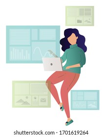 vector illustration of people work with laptop with cartoon style