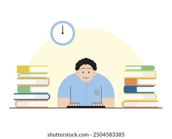 vector illustration of people working all day with piled up tasks