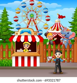 Vector Illustration People Working Amusement Park Stock Vector (Royalty ...