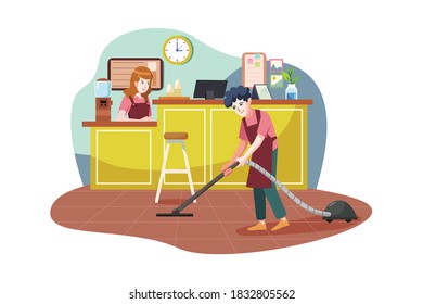 A vector illustration of people working in a coffee shop
