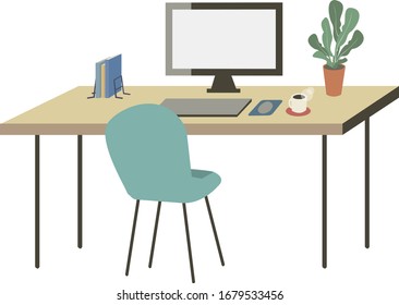 Vector illustration of people working at desk. Telework, remote work.