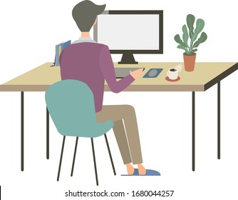 Vector illustration of people working at desk. 