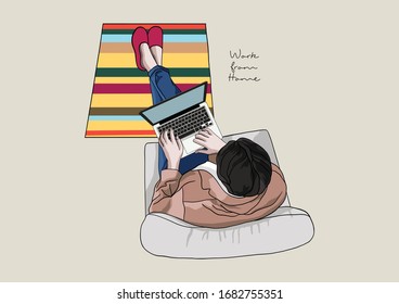 Vector Illustration of People Working From Home during COVID-19 pandemic, Social Distancing, Stay Home, Stay Safe