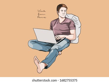 Vector Illustration of People Working From Home during COVID-19 pandemic, Social Distancing, Stay Home, Stay Safe