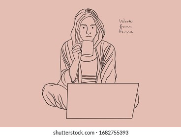 Vector Illustration of People Working From Home during COVID-19 pandemic, Social Distancing, Stay Home, Stay Safe