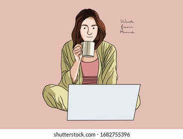 Vector Illustration of People Working From Home during COVID-19 pandemic, Social Distancing, Stay Home, Stay Safe