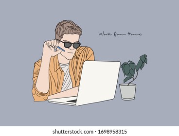 Vector Illustration of People Working From Home during COVID-19 pandemic, Social Distancing, Stay Home, Stay Safe