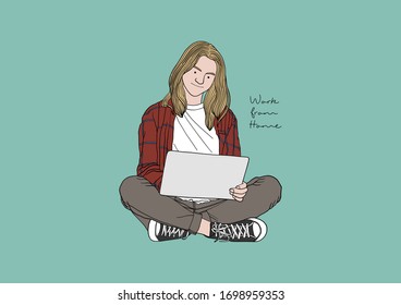 Vector Illustration of People Working From Home during COVID-19 pandemic, Social Distancing, Stay Home, Stay Safe