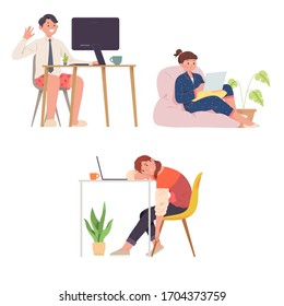 vector illustration of people working from home, freelancers and expressions of people working from home