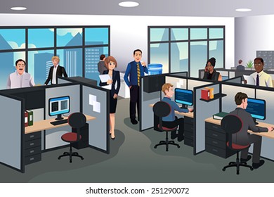 A vector illustration of people working in the office
