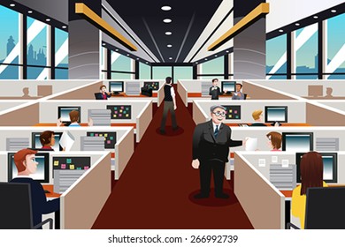 A vector illustration of  people working in the office