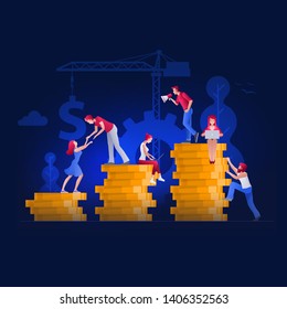 Vector illustration people are working on financial issues. Investment management, career growth to success concept. 