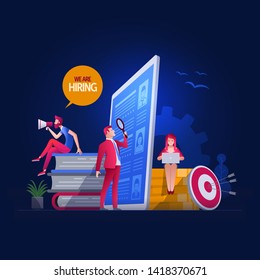 Vector illustration people are working on hiring, human resources and recruitment together. Concept illustration.