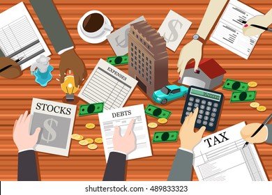 A vector illustration of people working on financial planning