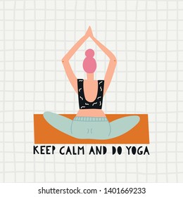 Vector illustration with people in yoga position and meditate. Cute illustration of people doing exercise. Lifestyle infographics, mental and physical benefits of practice.