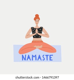 Vector illustration with people in yoga position and meditate. Cute illustration of people doing exercise. Lifestyle infographics, mental and physical benefits of practice.