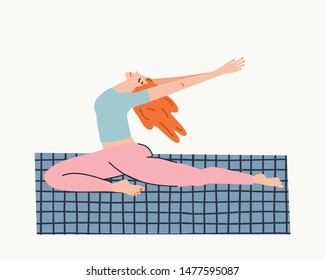 Vector illustration with people in yoga position and meditate. Cute illustration of people doing exercise. Lifestyle infographics, mental and physical benefits of practice.
