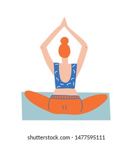 Vector illustration with people in yoga position and meditate. Cute illustration of people doing exercise. Lifestyle infographics, mental and physical benefits of practice.