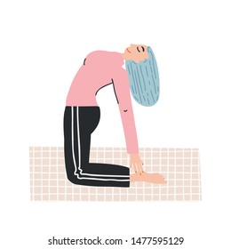 Vector illustration with people in yoga position and meditate. Cute illustration of people doing exercise. Lifestyle infographics, mental and physical benefits of practice.