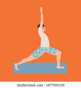 Vector illustration with people in yoga position and meditate. Cute illustration of people doing exercise. Lifestyle infographics, mental and physical benefits of practice.