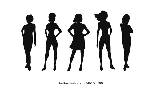 Vector illustration of people's (male and female) silhouettes on white background.